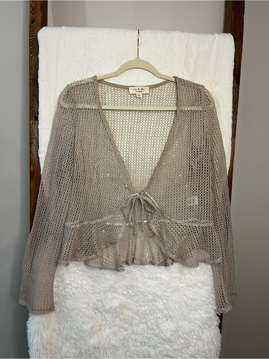 No Frills Sweaters - No Frills Los Angeles Boho Crochet Tie-Front Cardigan - Size XL